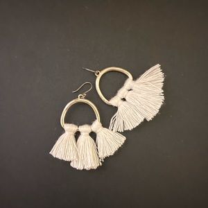 Lucky Brand White and Gold Tassel Earrings